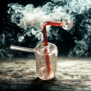 ❤️Bong Mini Bubbler de Vidrio Pyrex 19cm - Downstem Interno Rojo/Ámbar ❤️