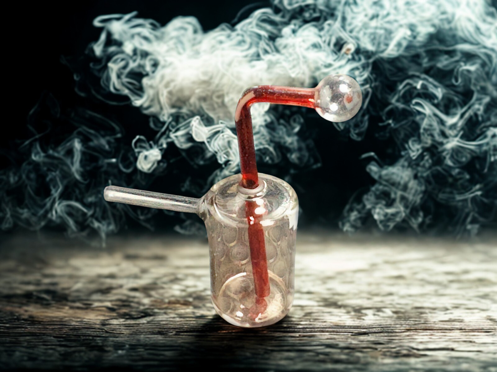 ❤️Bong Mini Bubbler de Vidrio Pyrex 19cm - Downstem Interno Rojo/Ámbar ❤️