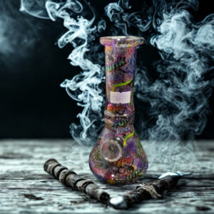 💜 Ultra mini Bong de Vidrio Pyrex Estilo Beaker 15cm - Edición Punk Rock / Graffiti