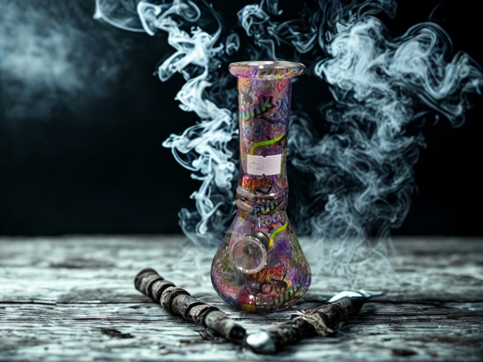 💜 Ultra mini Bong de Vidrio Pyrex Estilo Beaker 15cm - Edición Punk Rock / Graffiti