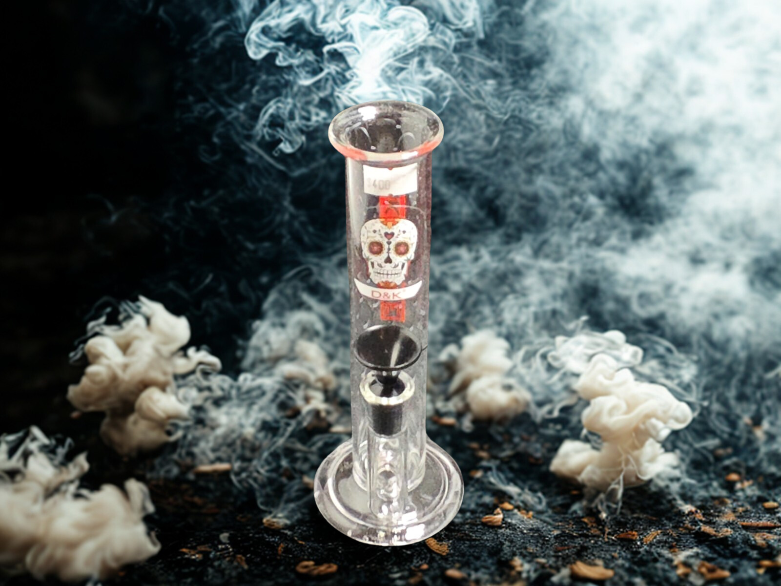 🔬 Mini Bong / Rig de Tubo Recto 20cm - Vidrio Pyrex/Diseño de Calaca🔴